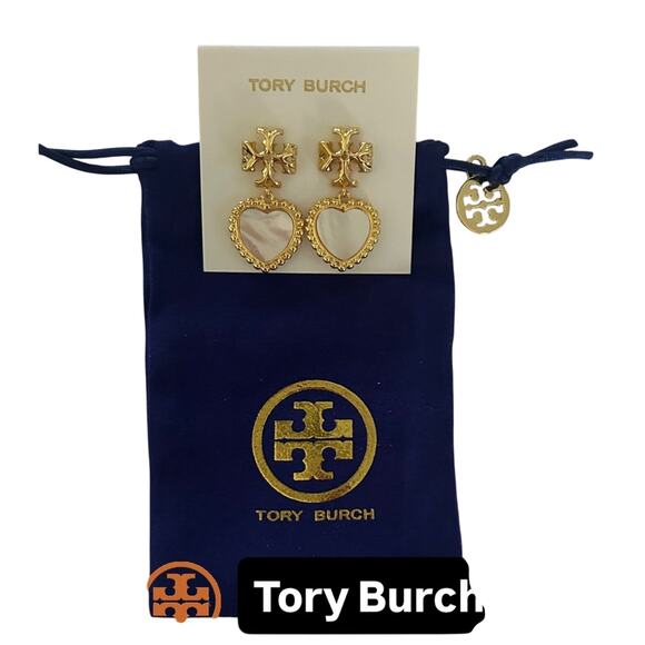 TORY BURCH ROXANNE MOTHER-of Pearl /GOLD 18k GOLD PLATED EARRINGS NWT - Picture 1 of 7